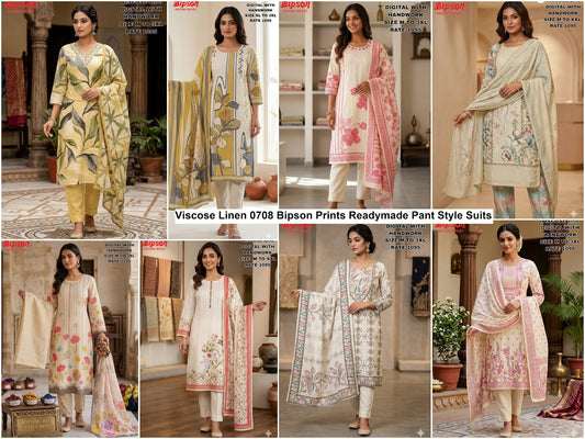 Viscose Linen 0708 Bipson Prints Readymade Pant Style Suits Wholesaler