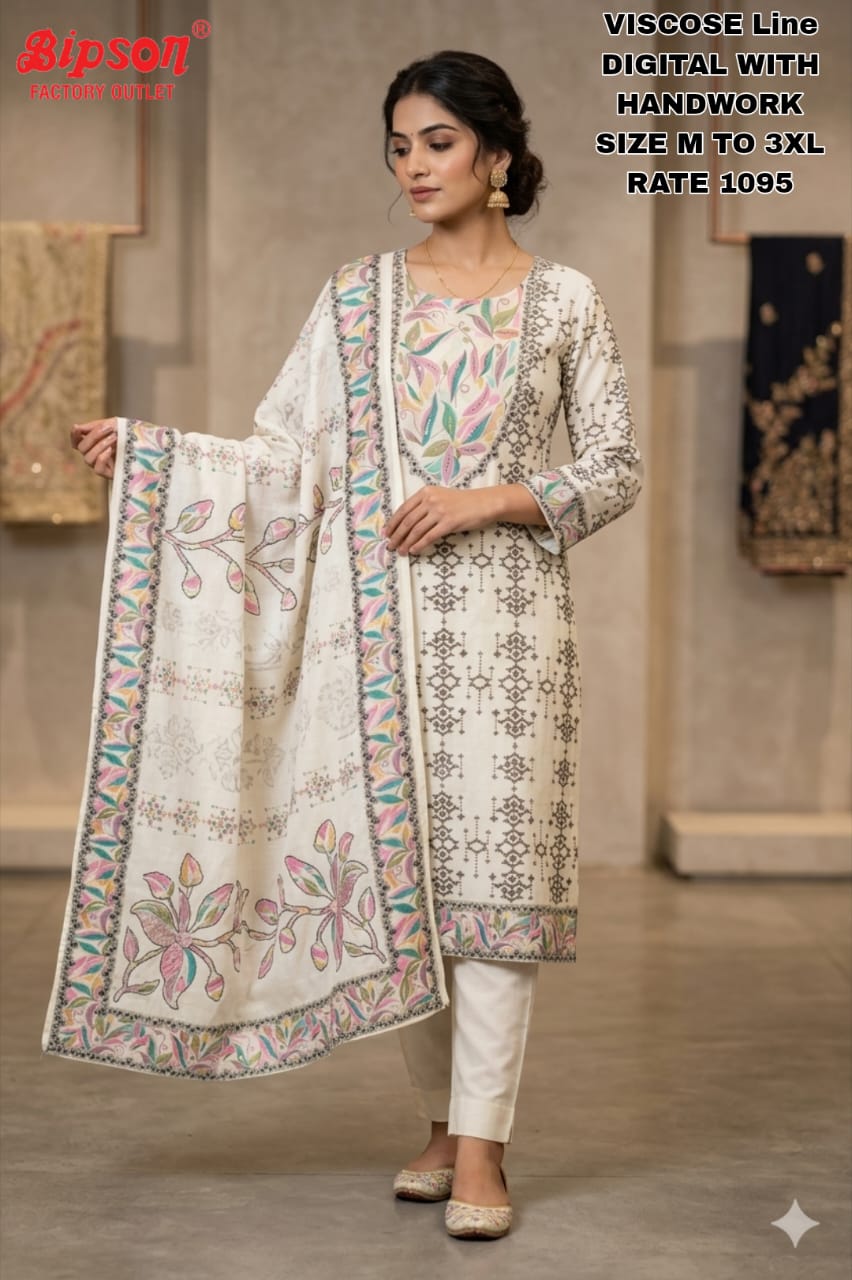 Viscose Linen 0708 Bipson Prints Readymade Pant Style Suits Wholesaler