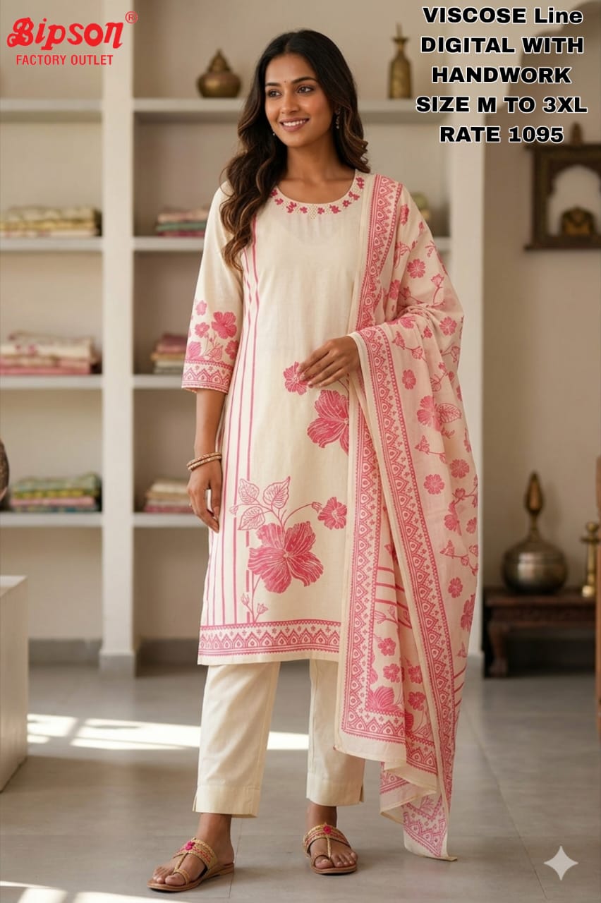 Viscose Linen 0708 Bipson Prints Readymade Pant Style Suits Wholesaler