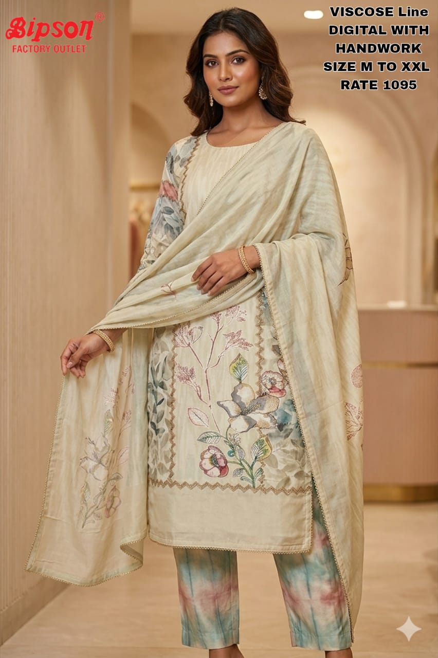 Viscose Linen 0708 Bipson Prints Readymade Pant Style Suits Wholesaler
