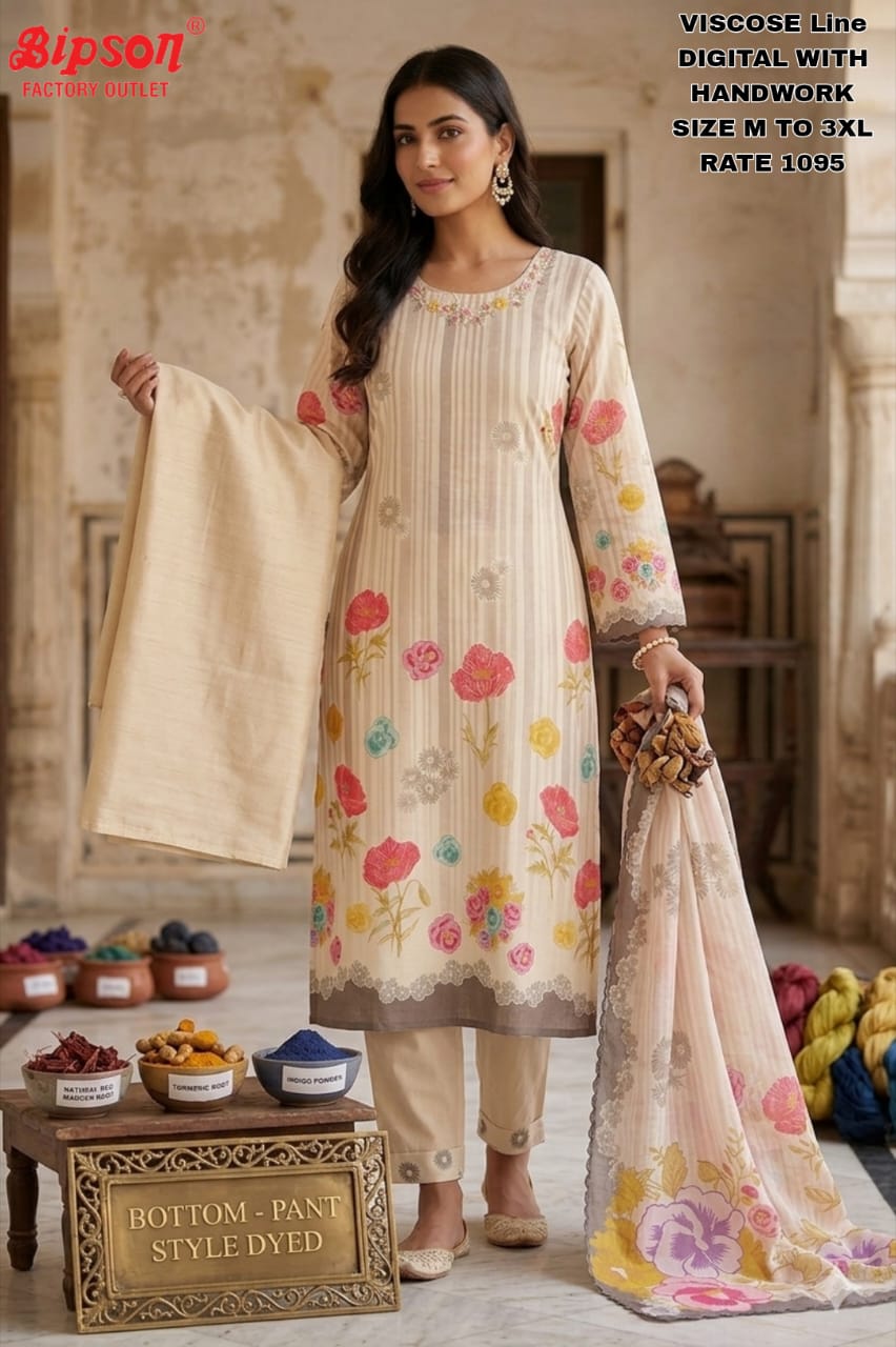 Viscose Linen 0708 Bipson Prints Readymade Pant Style Suits Wholesaler