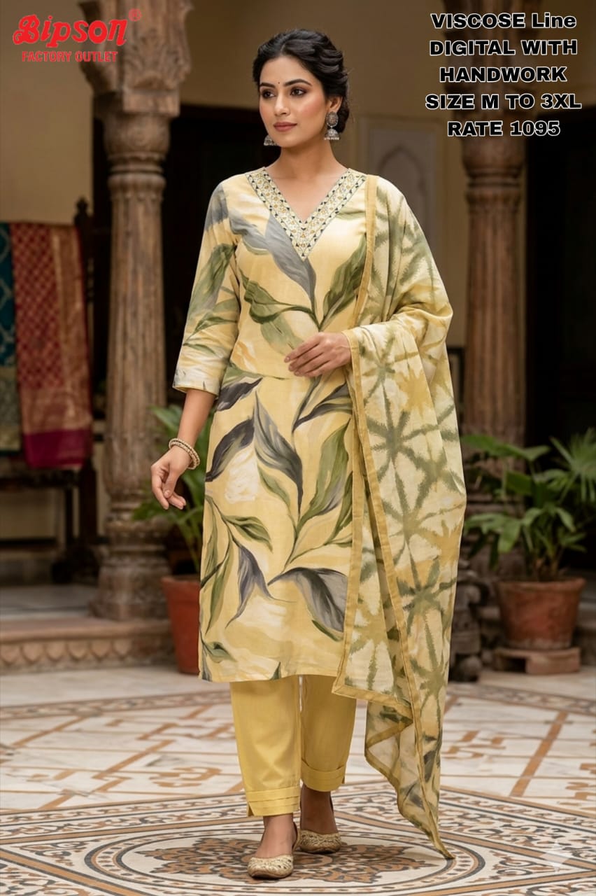 Viscose Linen 0708 Bipson Prints Readymade Pant Style Suits Wholesaler