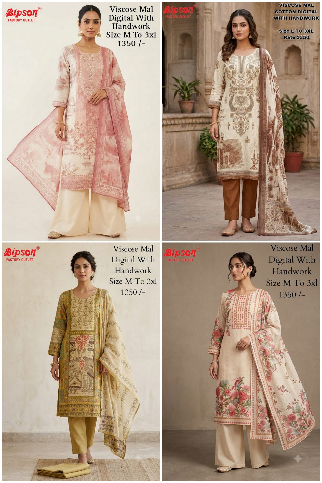 Viscose Mal 0808 Bipson Prints Readymade Pant Style Suits Exporter India