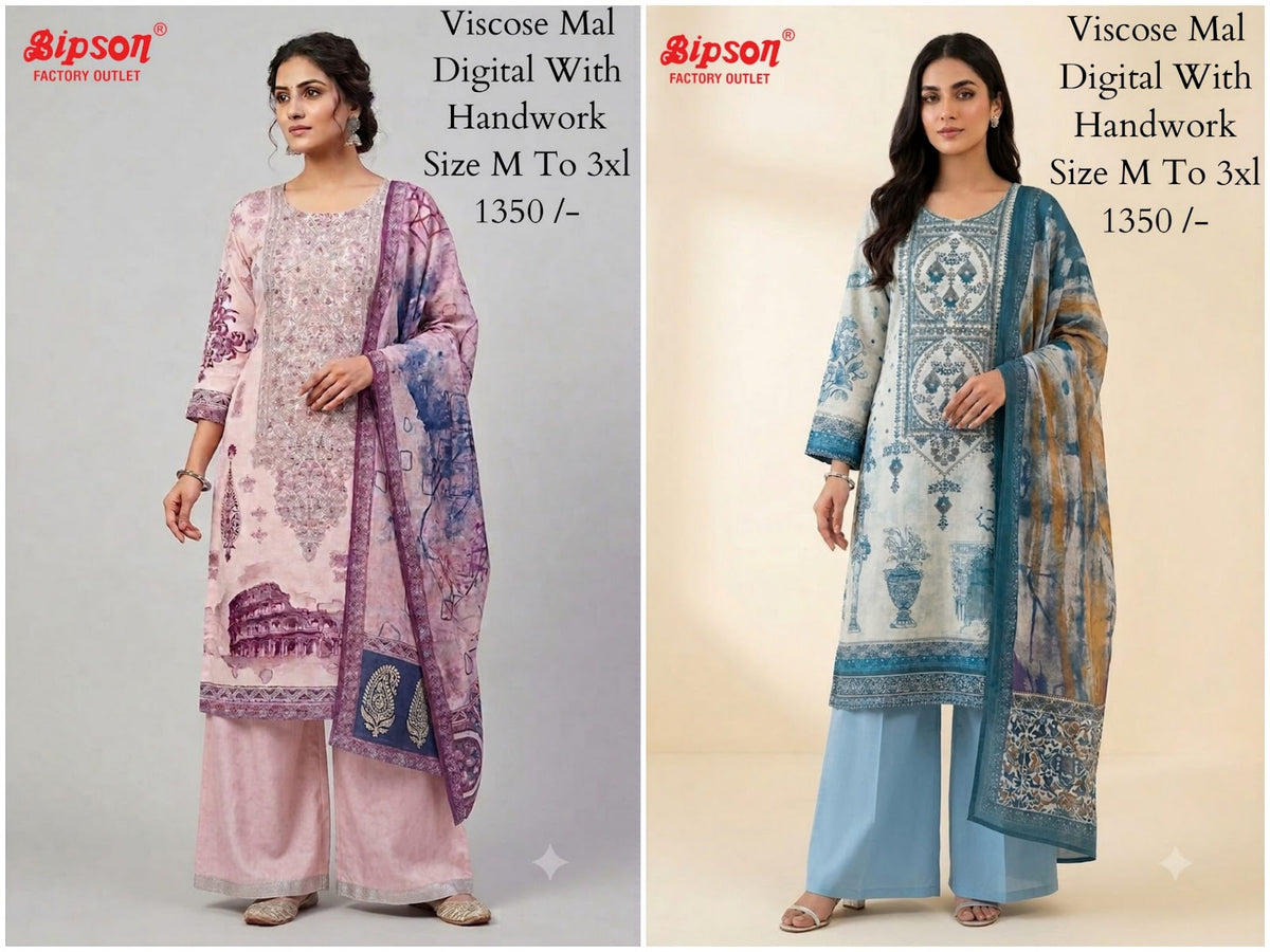 Viscose Mal 0808 Bipson Prints Readymade Pant Style Suits Exporter India