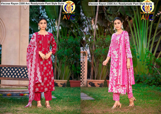 Viscose Rayon 2305 Avc Readymade Pant Style Suits Wholesale Rate