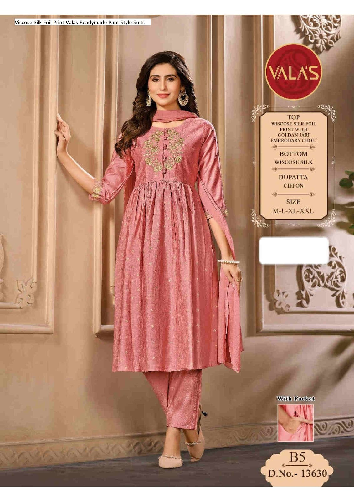 Viscose Silk Foil Print Valas Readymade Pant Style Suits Manufacturer India
