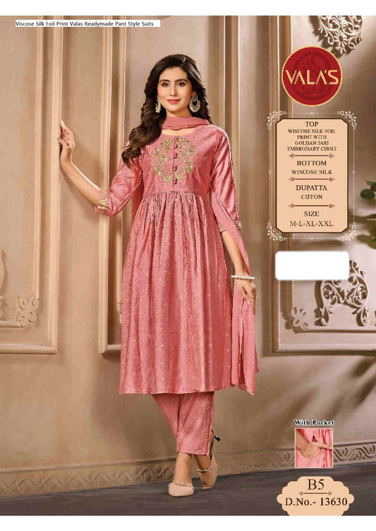 Viscose Silk Foil Print Valas Readymade Pant Style Suits Manufacturer India
