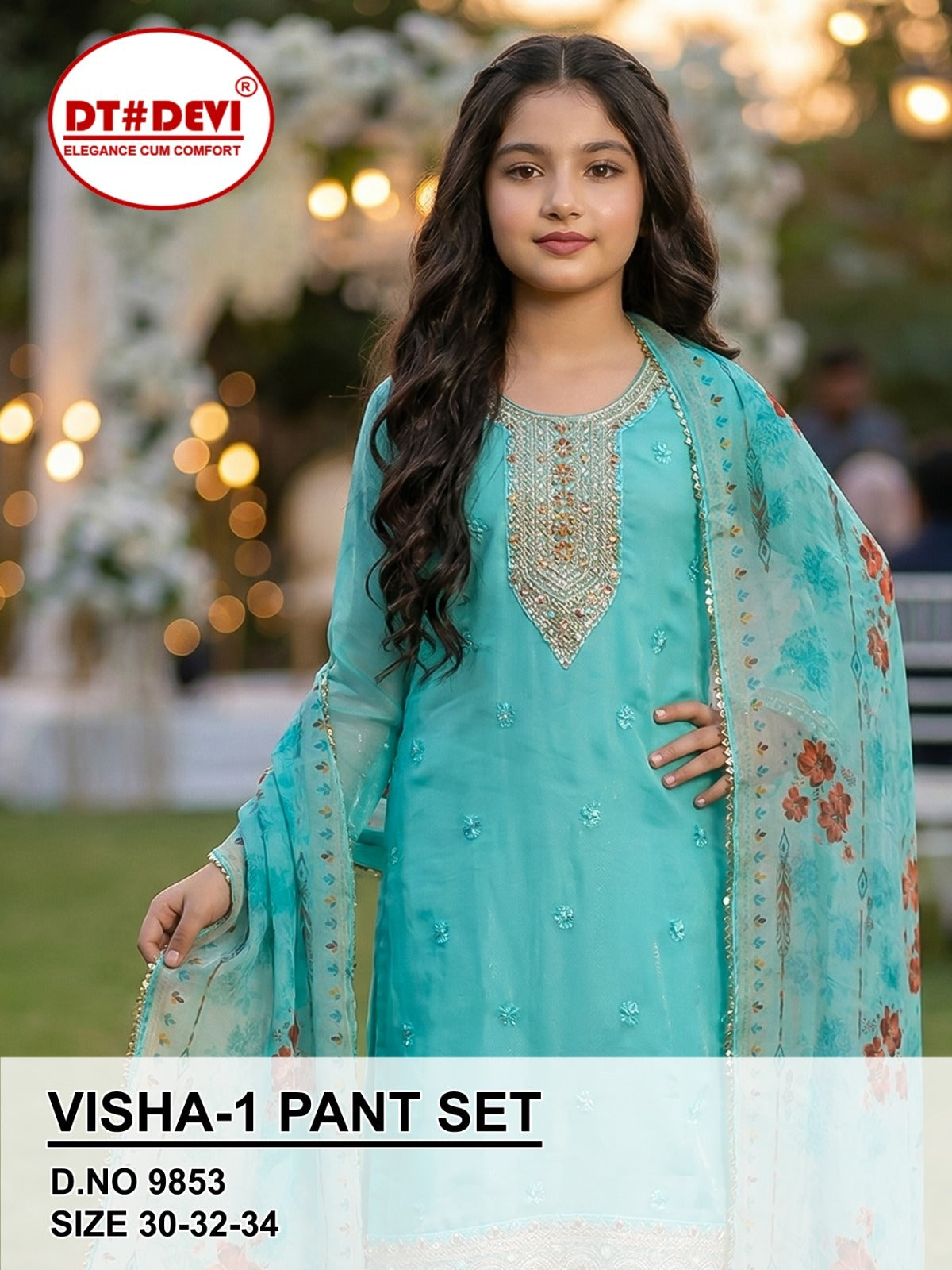 Visha 1 Dn 9853 Dt Devi Roman Silk Girls Readymade Pant Suits Wholesale Price