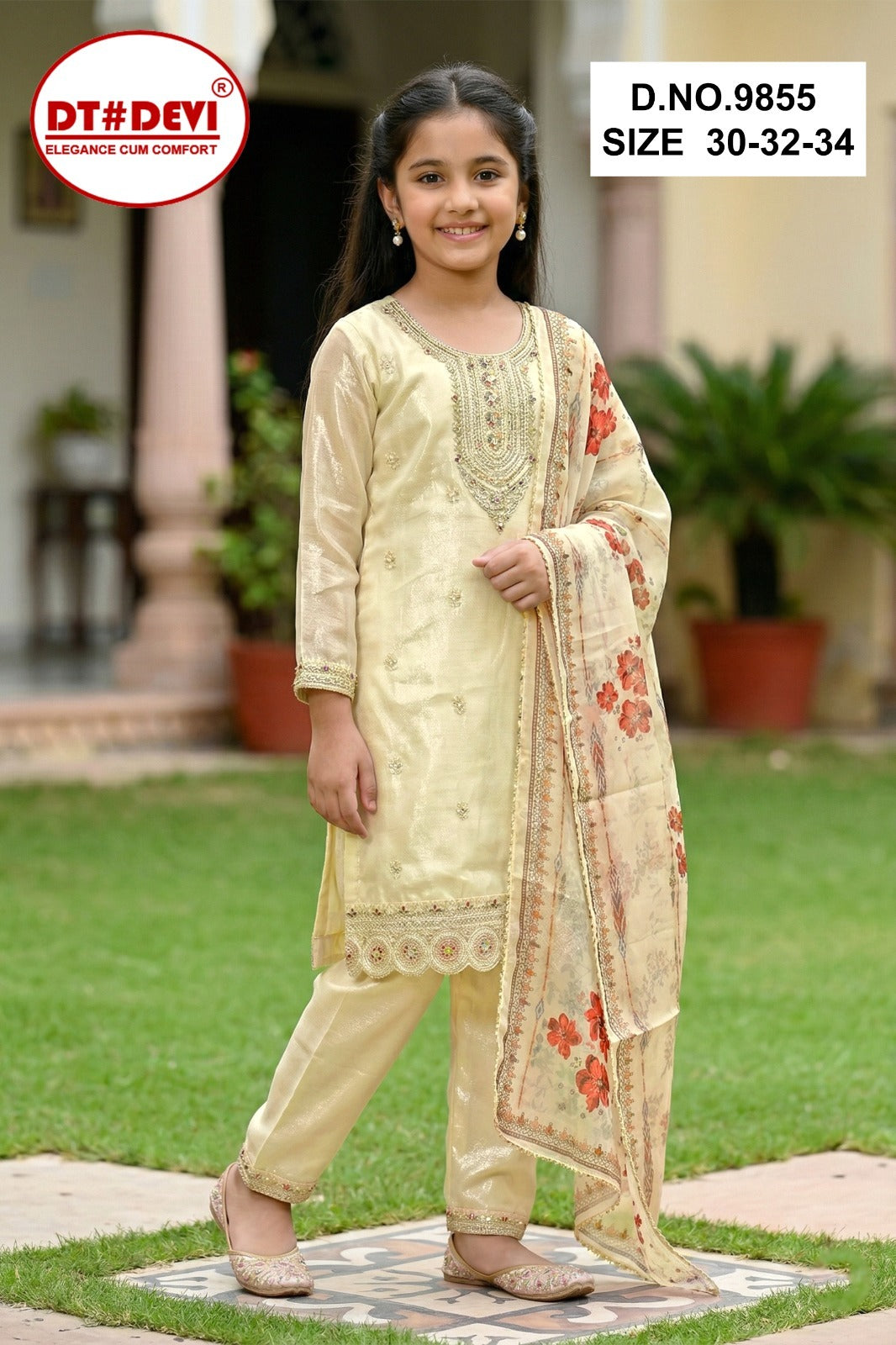 Visha 2 Dn 9855 Dt Devi Roman Silk Girls Readymade Pant Suits Wholesaler Ahmedabad