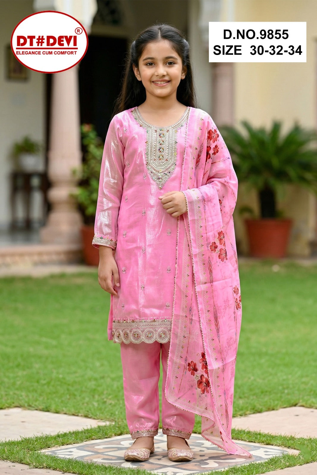 Visha 2 Dn 9855 Dt Devi Roman Silk Girls Readymade Pant Suits Wholesaler Ahmedabad