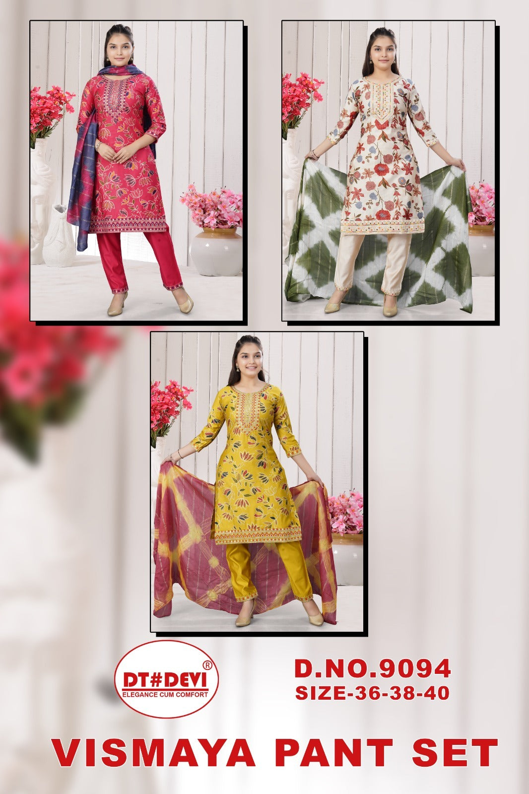 Vismaya Dn 9094 Dt Devi Vetican Girls Readymade Pant Suits Supplier India