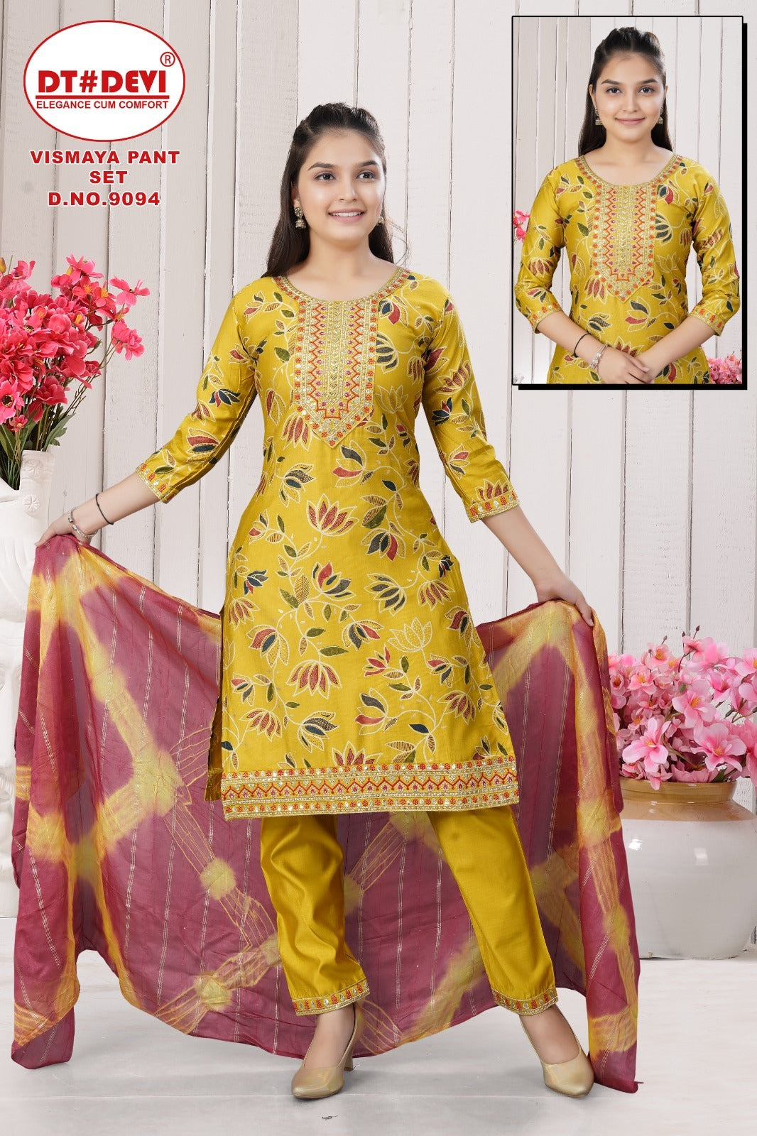 Vismaya Dn 9094 Dt Devi Vetican Girls Readymade Pant Suits Supplier India