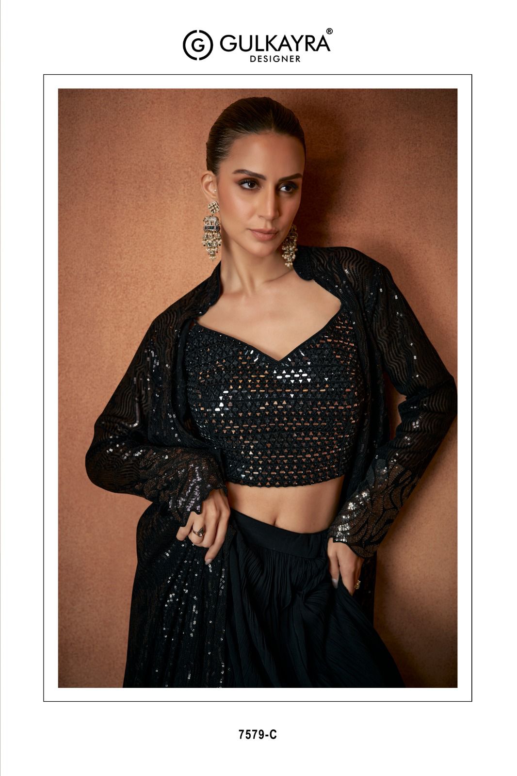 Vivah Gulkayra Designer Georgette Crop Top Skirt Jacket Supplier India