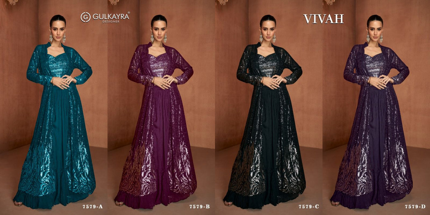 Vivah Gulkayra Designer Georgette Crop Top Skirt Jacket Supplier India