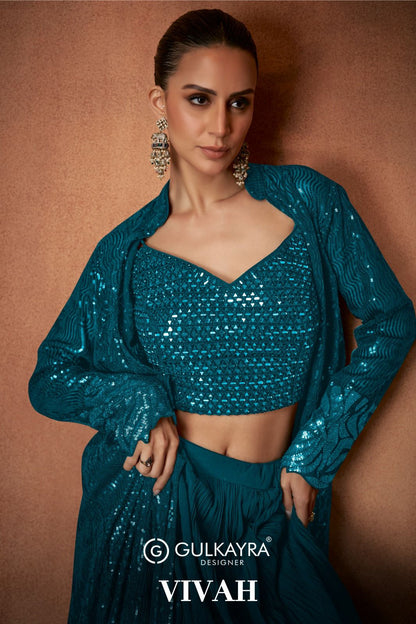 Vivah Gulkayra Designer Georgette Crop Top Skirt Jacket Supplier India