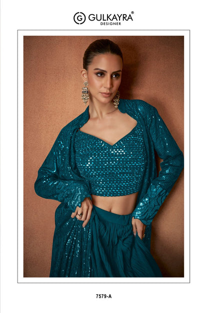 Vivah Gulkayra Designer Georgette Crop Top Skirt Jacket Supplier India