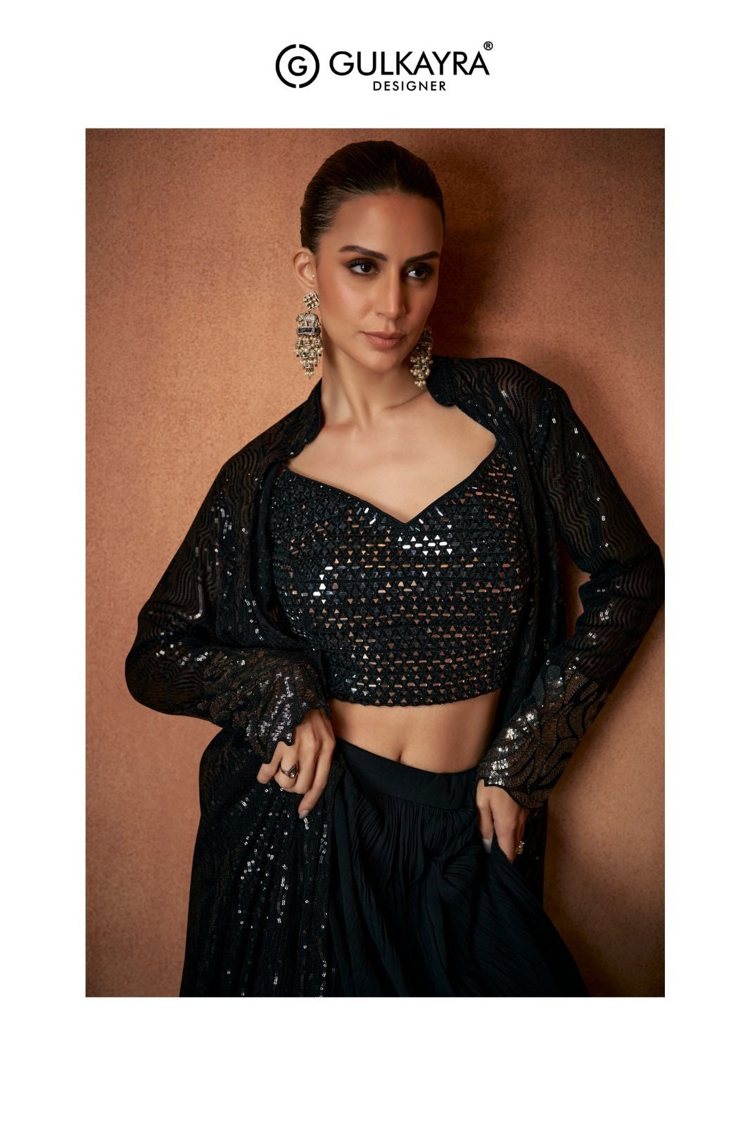 Vivah Gulkayra Designer Georgette Crop Top Skirt Jacket Supplier India