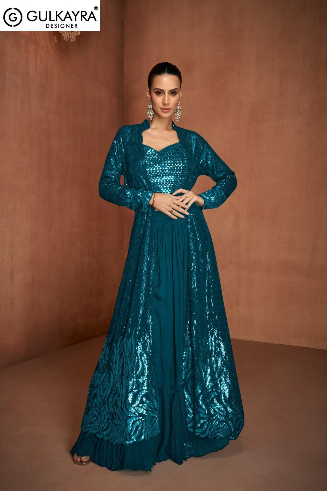 Vivah Gulkayra Designer Georgette Crop Top Skirt Jacket Supplier India