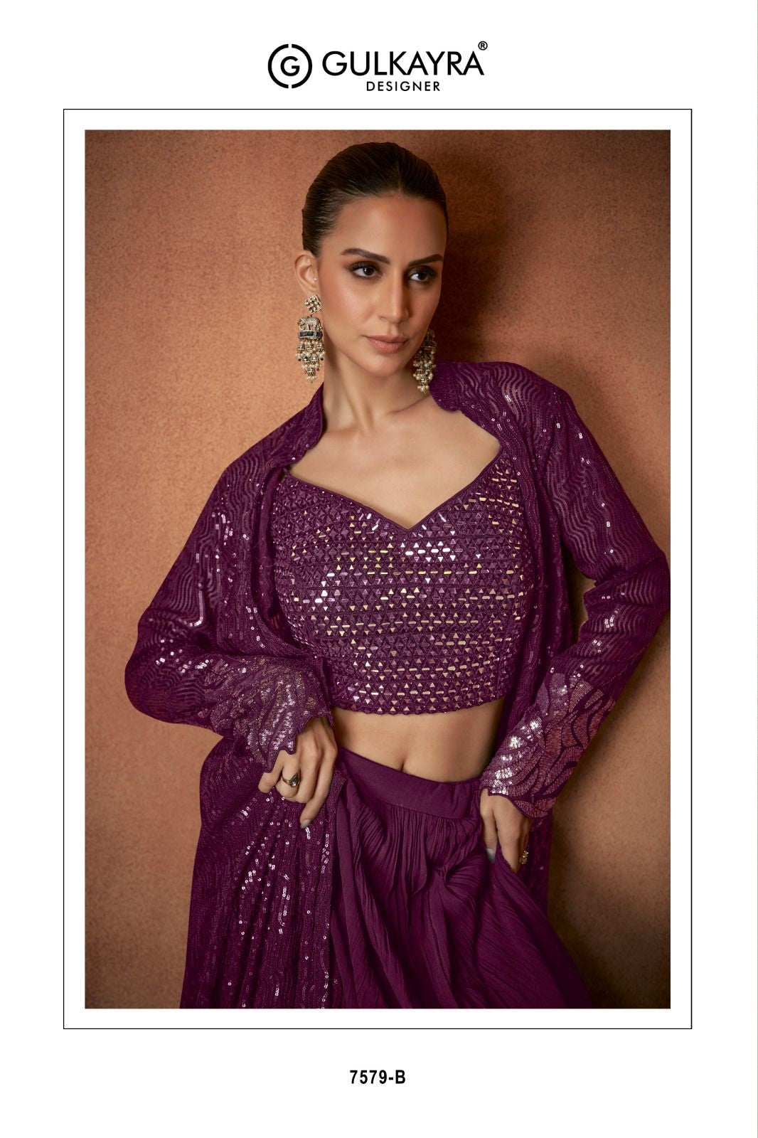 Vivah Gulkayra Designer Georgette Crop Top Skirt Jacket Supplier India