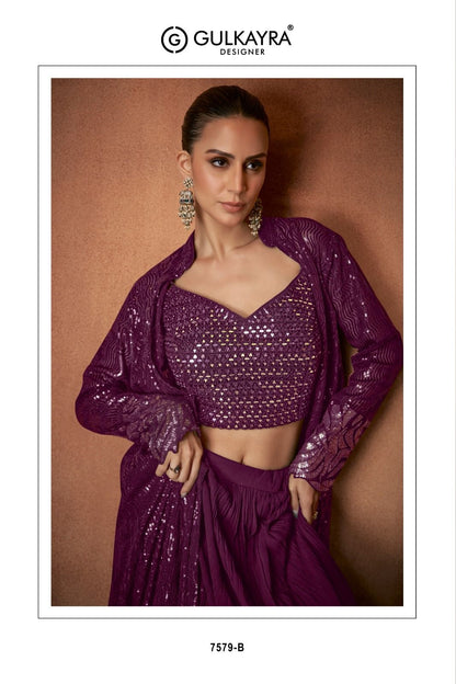 Vivah Gulkayra Designer Georgette Crop Top Skirt Jacket Supplier India