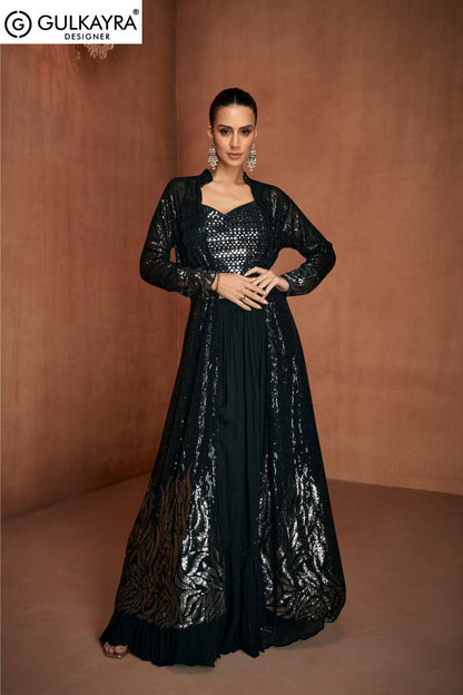 Vivah Gulkayra Designer Georgette Crop Top Skirt Jacket Supplier India