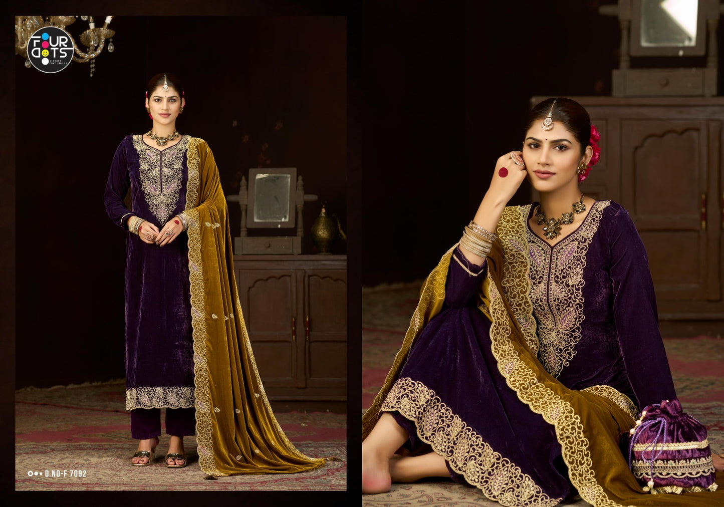 Vivica Four Dots Velvet Suits Wholesale Price