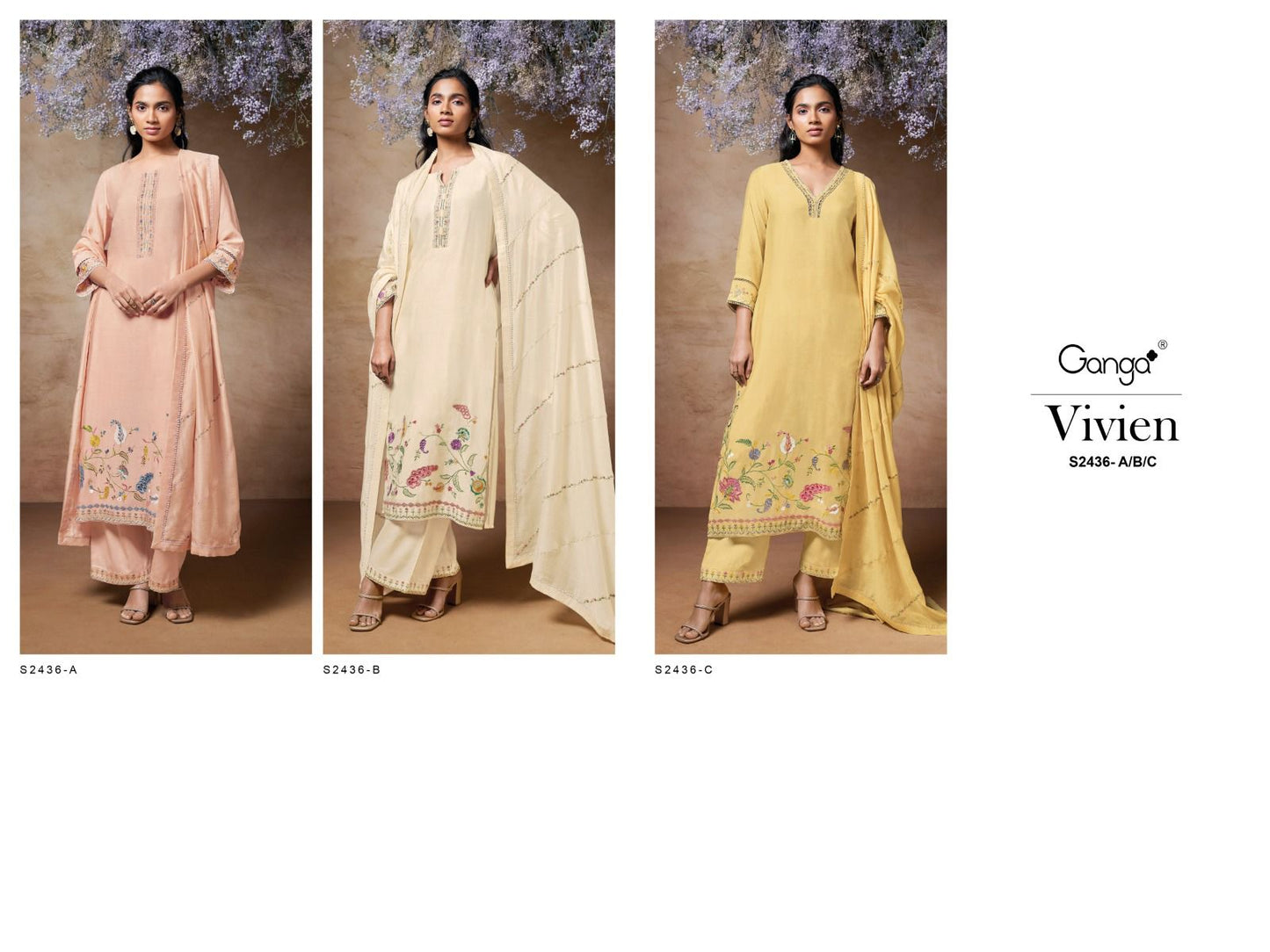 Vivien 2436 Ganga Bembarg Silk Plazzo Style Suits Supplier India