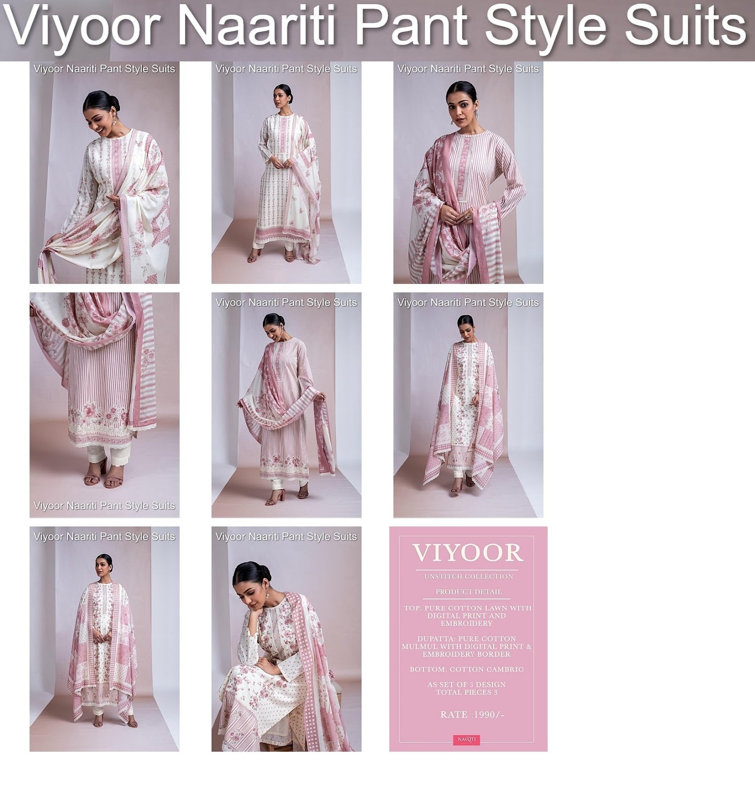 Viyoor Naariti Pure Cotton Pant Style Suits Wholesaler India