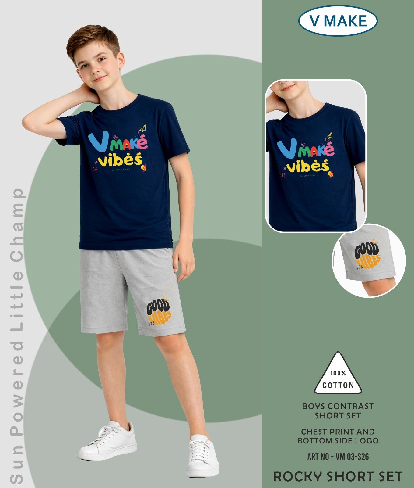 Vm 03 Rocky V Make Cotton Boys Shorts Set Manufacturer
