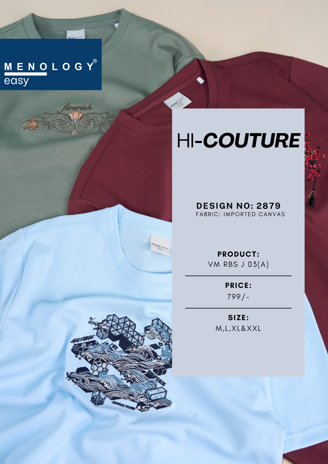 Vm Rbs J 03 (A) 2879 Heavy Embroidery Menology Imported Mens Tshirts Manufacturer India