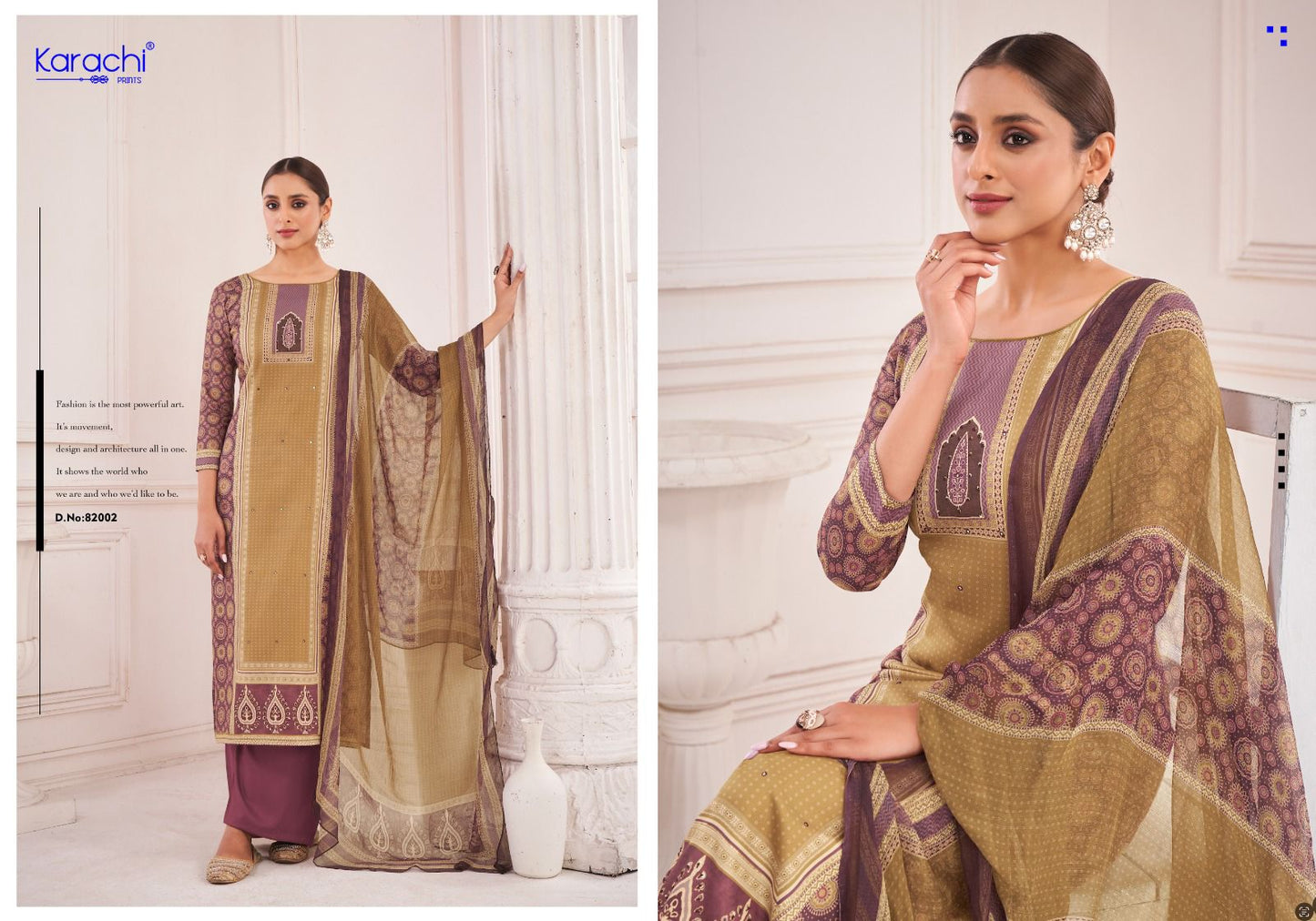 Vogue Karachi Prints Jam Satin Plazzo Style Suits Wholesale