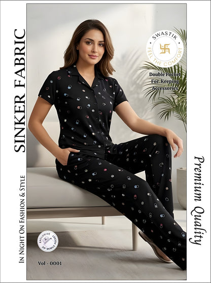 Vol 0001 Swastik Sinker Collar Night Suits Wholesale Rate