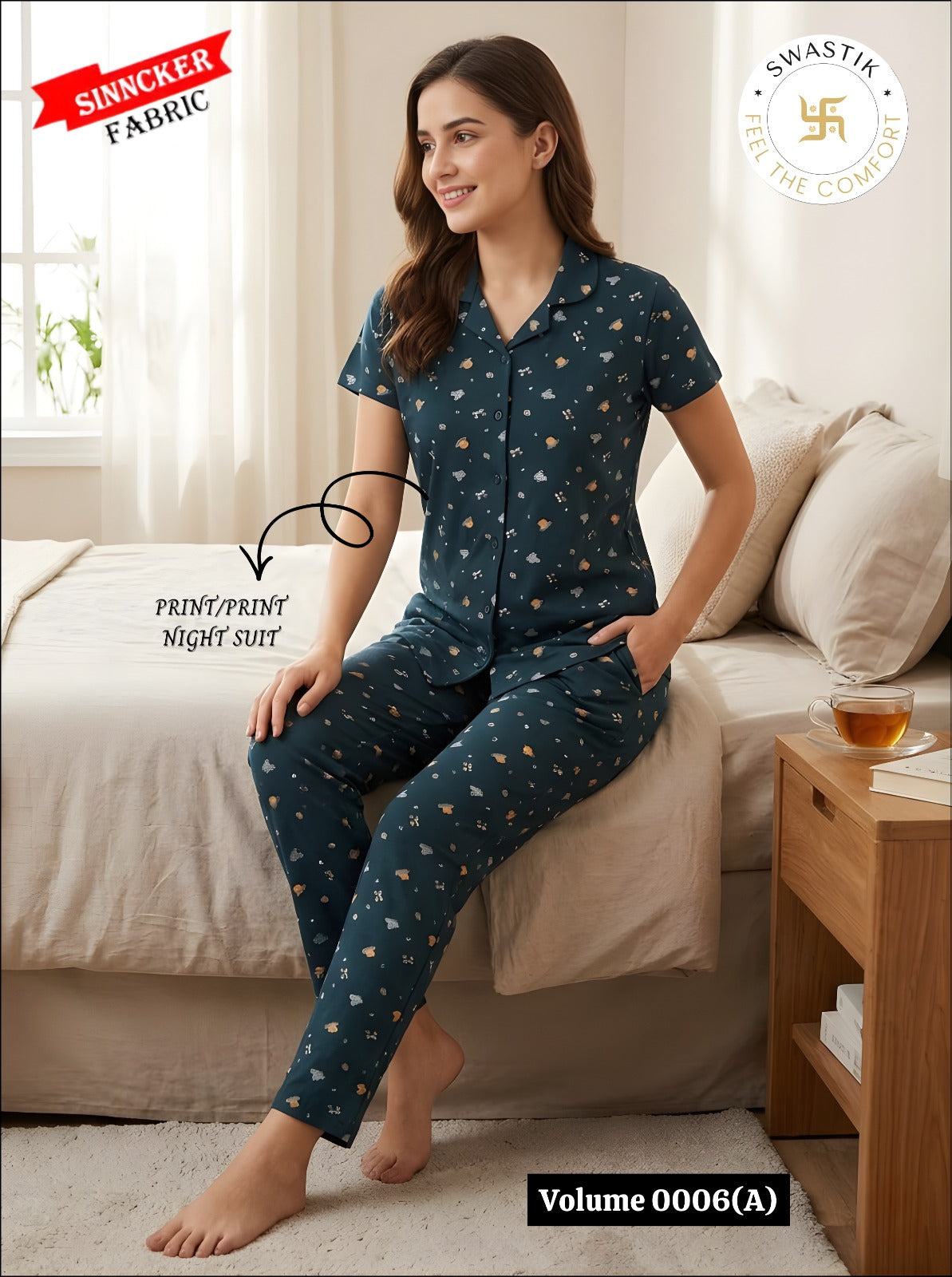 Vol 0006 A Swastik Sinker Collar Night Suits Wholesaler