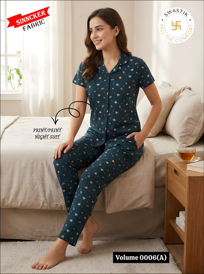 Vol 0006 A Swastik Sinker Collar Night Suits Wholesaler