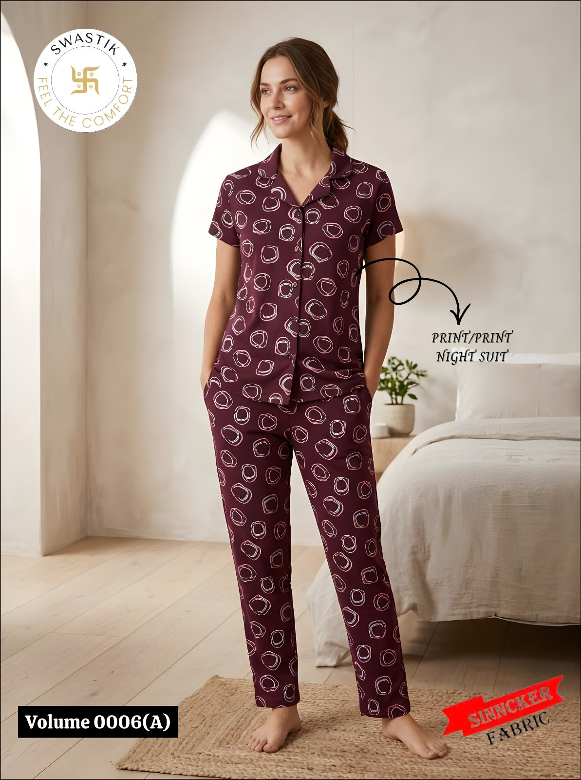 Vol 0006 A Swastik Sinker Collar Night Suits Wholesaler