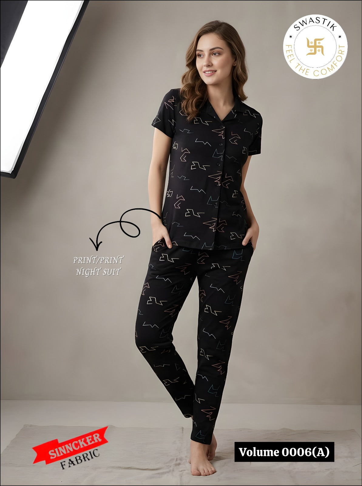 Vol 0006 A Swastik Sinker Collar Night Suits Wholesaler