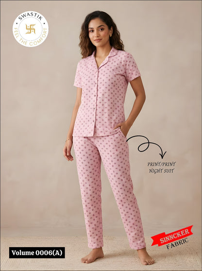 Vol 0006 A Swastik Sinker Collar Night Suits Wholesaler