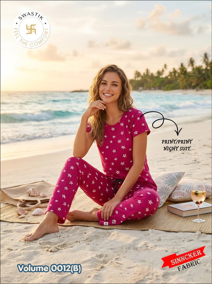 Vol 0012 B Swastik Sinker Pyjama Night Suits Wholesaler Ahmedabad