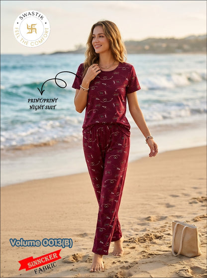 Vol 0013 B Swastik Sinker Pyjama Night Suits Wholesale Price