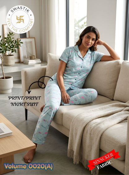 Vol 0020 A Swastik Sinker Collar Night Suits Exporter Gujarat