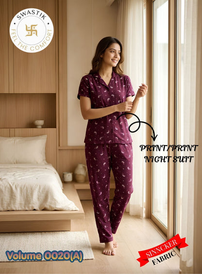 Vol 0020 A Swastik Sinker Collar Night Suits Exporter Gujarat