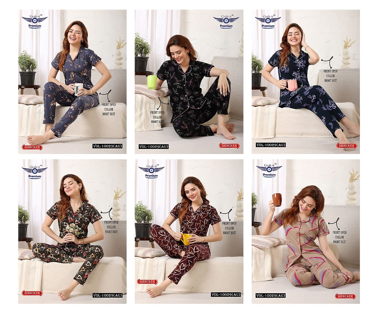 Vol 10029 Au Grab It Sinker Collar Night Suits Exporter Ahmedabad