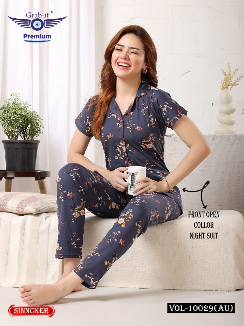 Vol 10029 Au Grab It Sinker Collar Night Suits Exporter Ahmedabad