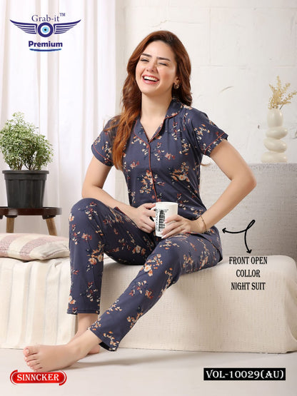 Vol 10029 Au Grab It Sinker Collar Night Suits Exporter Ahmedabad