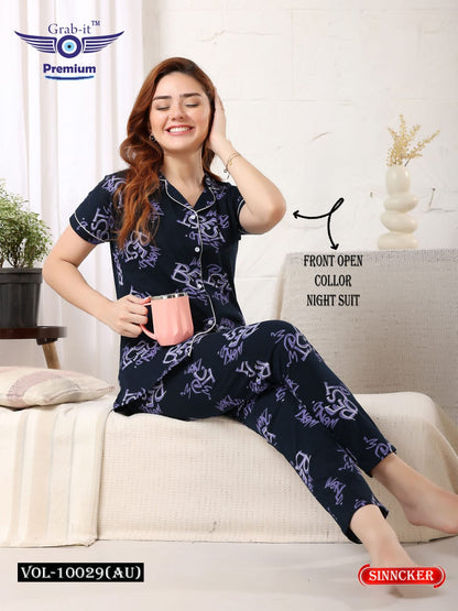 Vol 10029 Au Grab It Sinker Collar Night Suits Exporter Ahmedabad