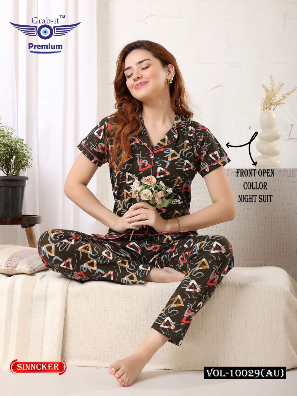 Vol 10029 Au Grab It Sinker Collar Night Suits Exporter Ahmedabad