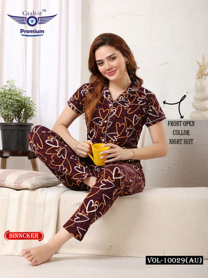 Vol 10029 Au Grab It Sinker Collar Night Suits Exporter Ahmedabad