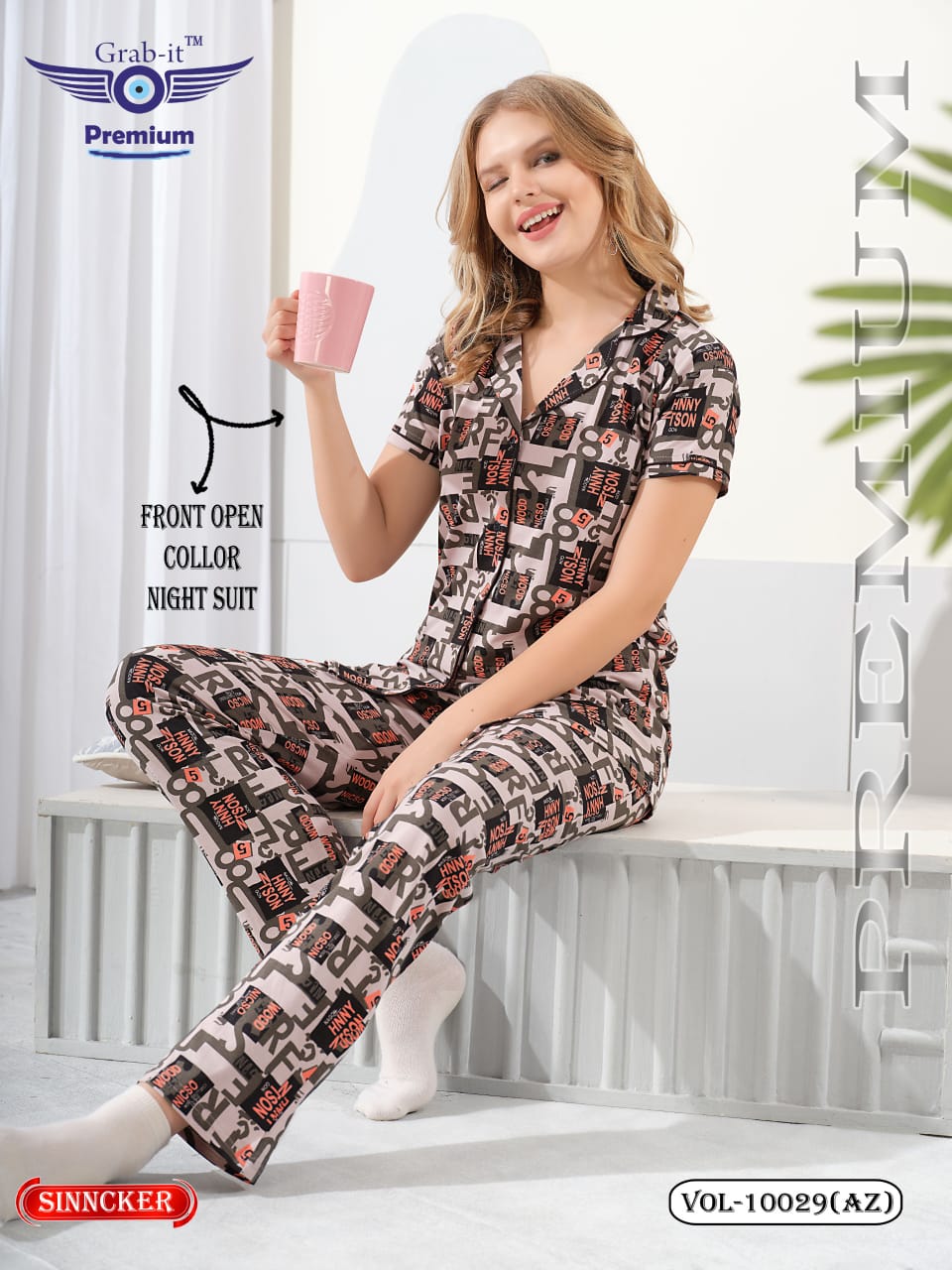 Vol 10029 Az Grab It Sinker Collar Night Suits Wholesaler