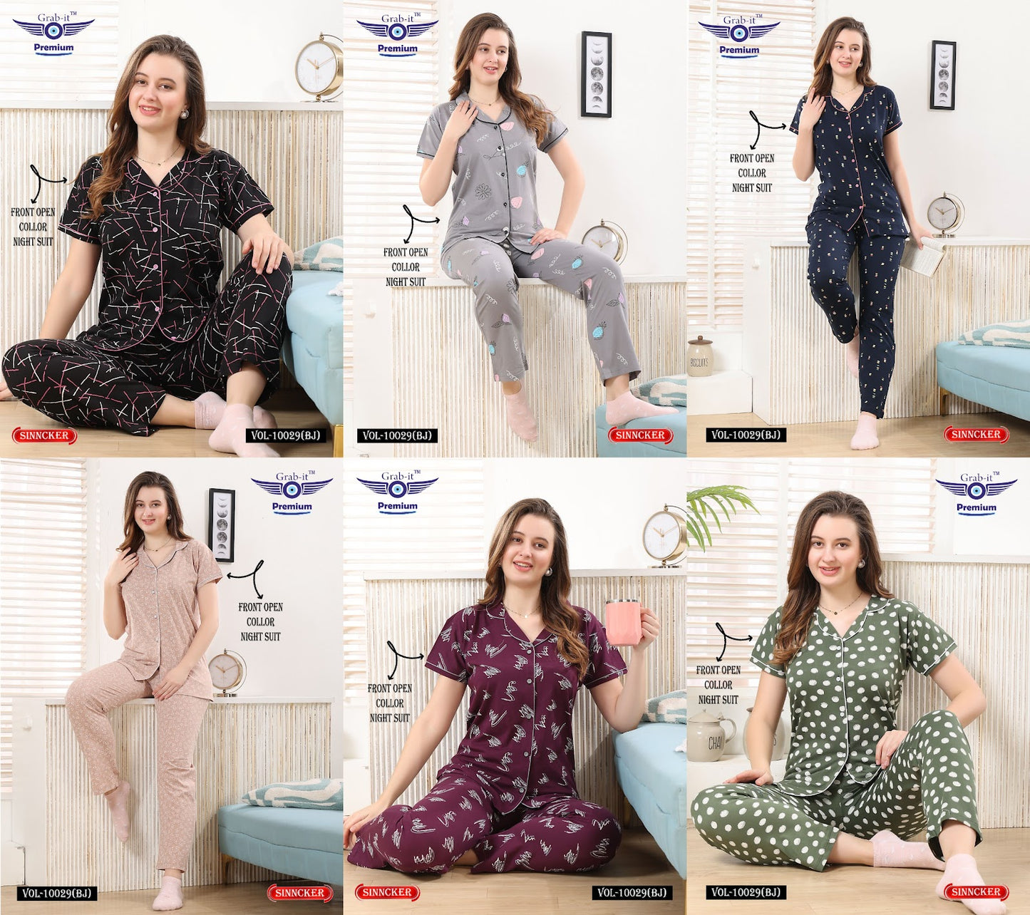 Vol 10029 Bj Grab It Sinker Collar Night Suits Wholesaler Ahmedabad