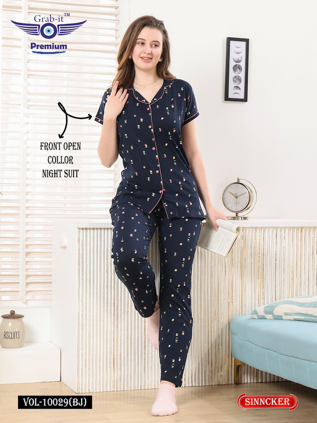 Vol 10029 Bj Grab It Sinker Collar Night Suits Wholesaler Ahmedabad